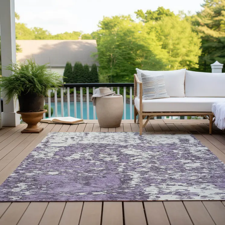 3' X 5' Lavender And Ivory Abstract Washable Indoor Outdoor Area Rug