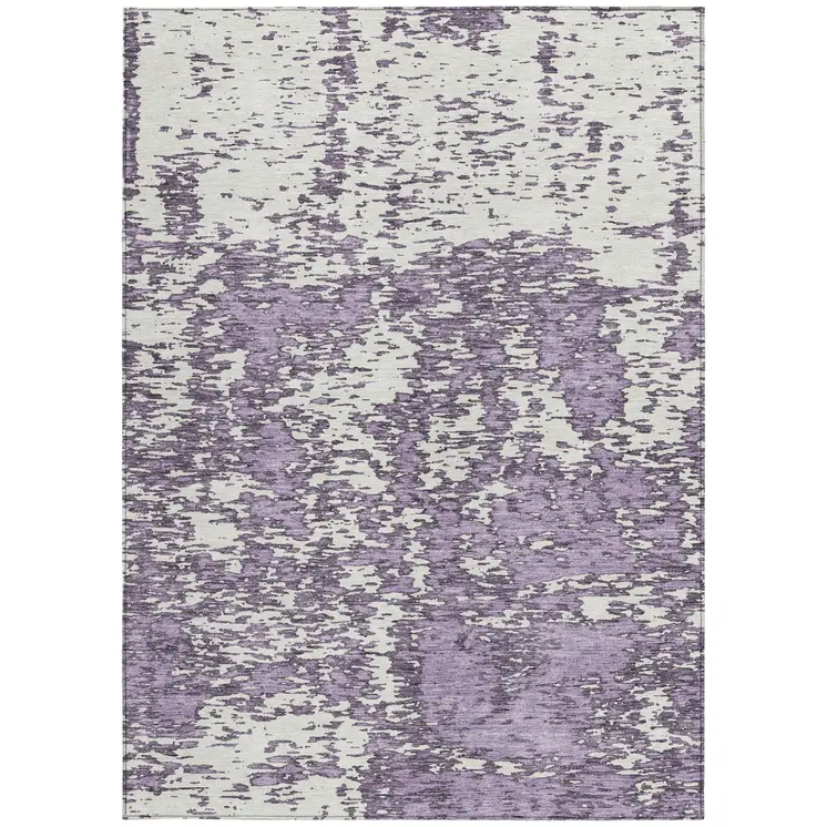 9' X 12' Lavender And Ivory Abstract Washable Indoor Outdoor Area Rug