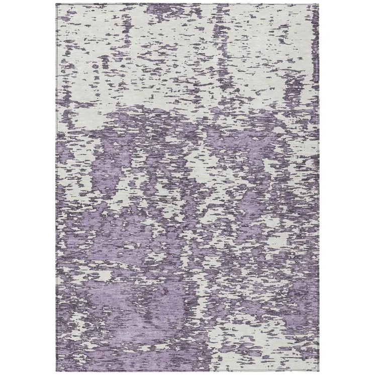 10' X 14' Lavender And Ivory Abstract Washable Indoor Outdoor Area Rug