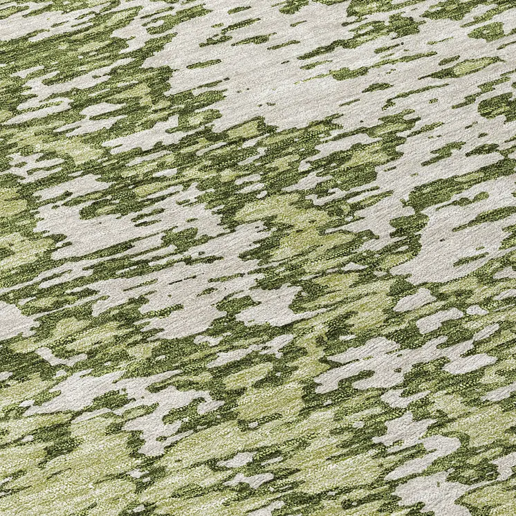 8' Olive Green And Ivory Round Abstract Washable Indoor Outdoor Area Rug