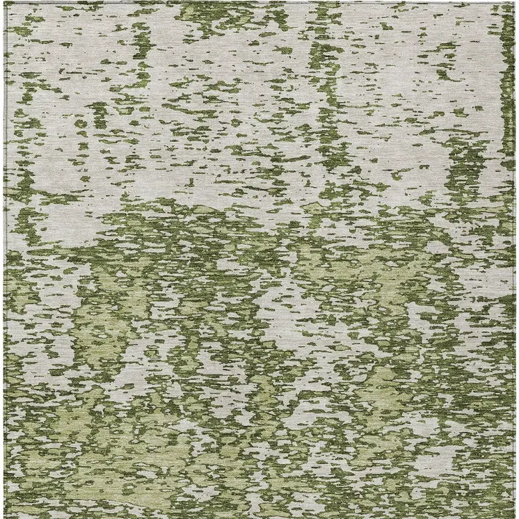 9' X 12' Olive Green And Ivory Abstract Washable Indoor Outdoor Area Rug