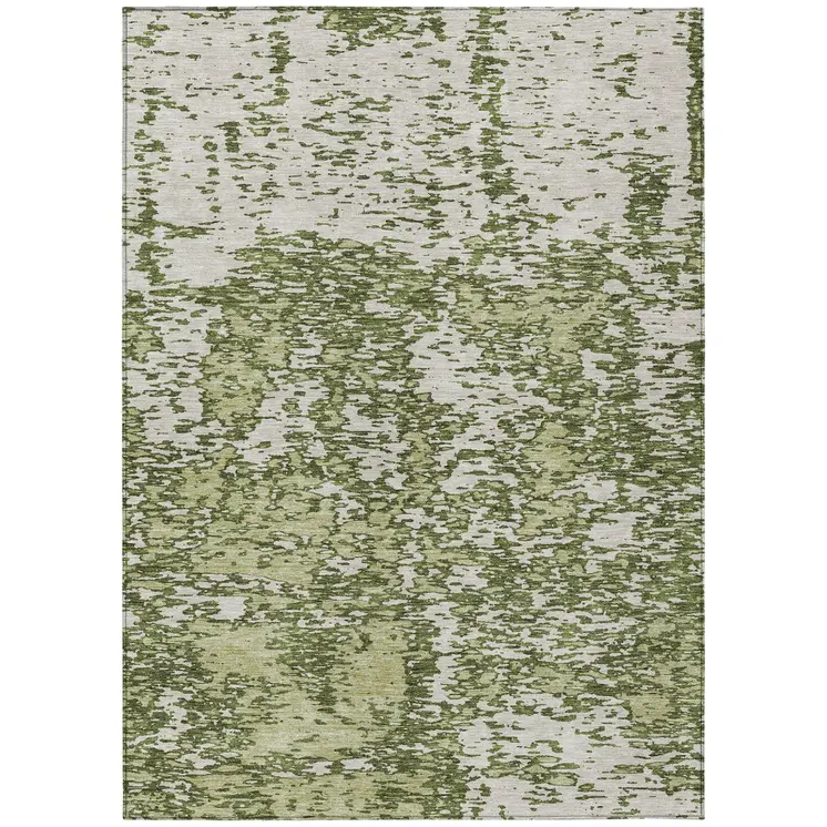10' X 14' Olive Green And Ivory Abstract Washable Indoor Outdoor Area Rug