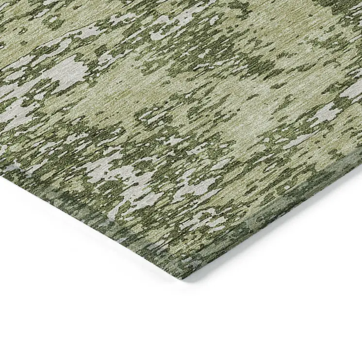 10' X 14' Olive Green And Ivory Abstract Washable Indoor Outdoor Area Rug