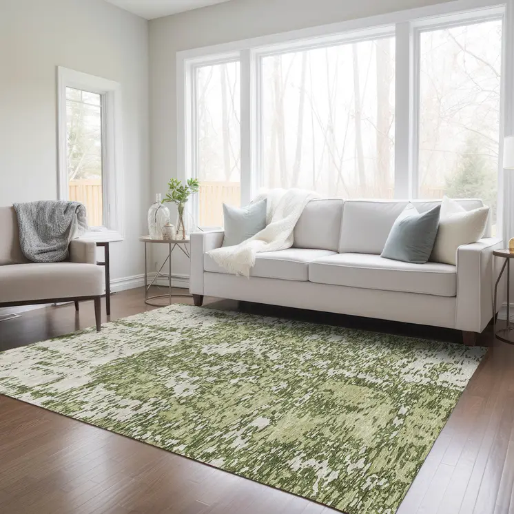 10' X 14' Olive Green And Ivory Abstract Washable Indoor Outdoor Area Rug