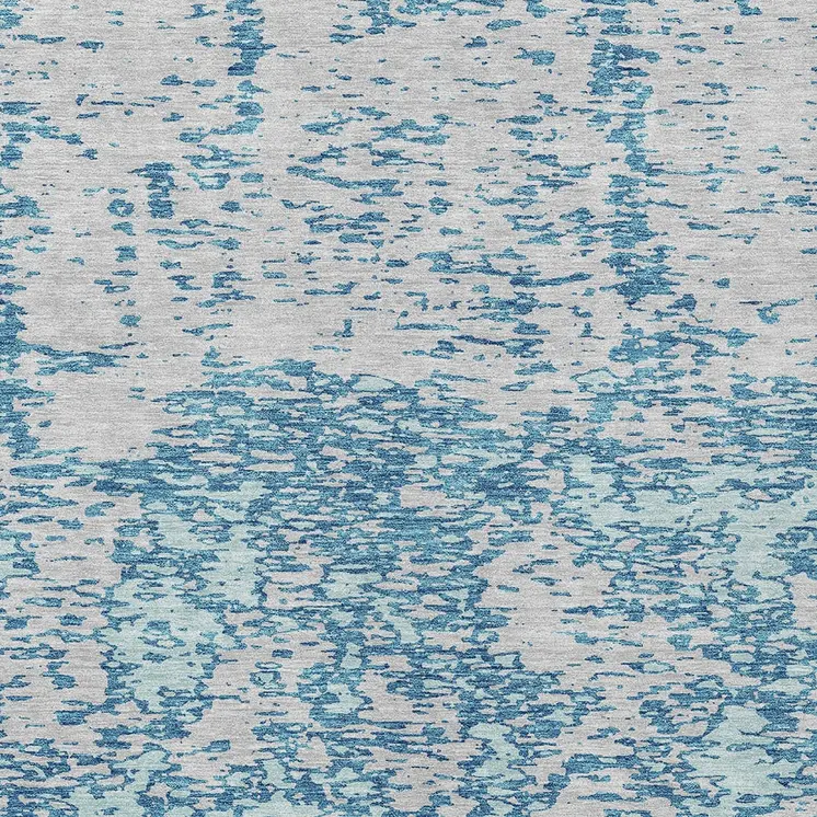 3' X 5' Teal Blue And Ivory Abstract Washable Indoor Outdoor Area Rug