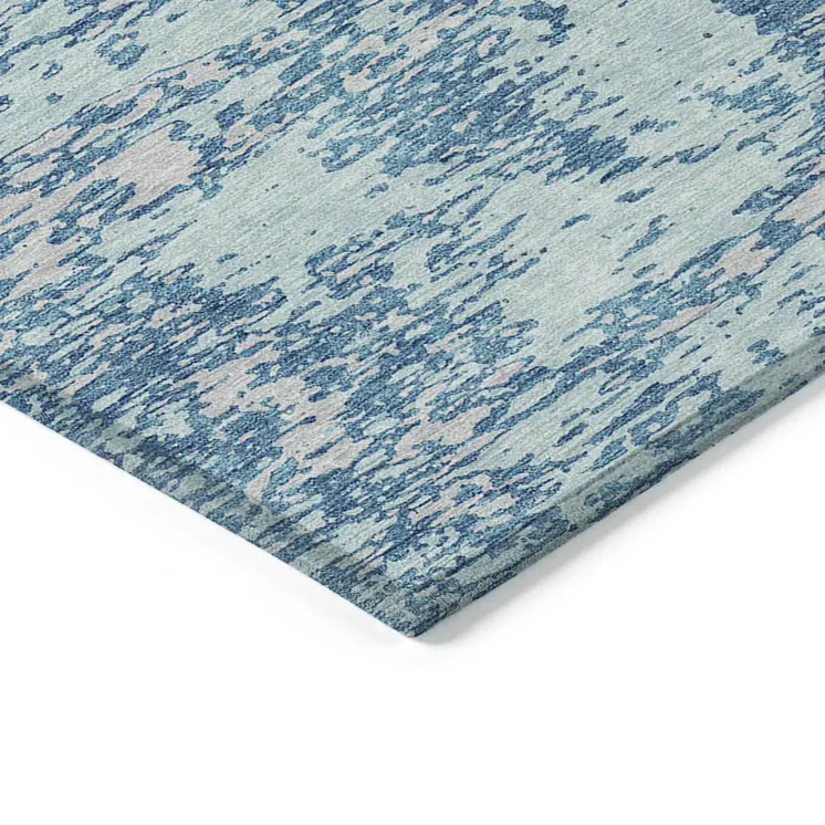 5' X 8' Teal Blue And Ivory Abstract Washable Indoor Outdoor Area Rug