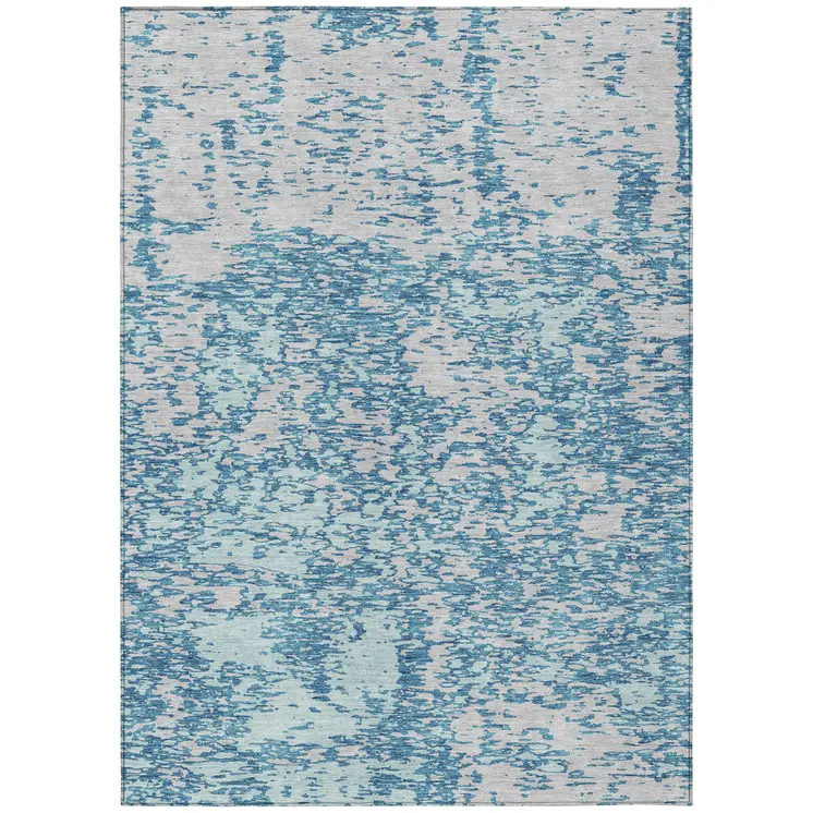 8' X 10' Teal Blue And Ivory Abstract Washable Indoor Outdoor Area Rug