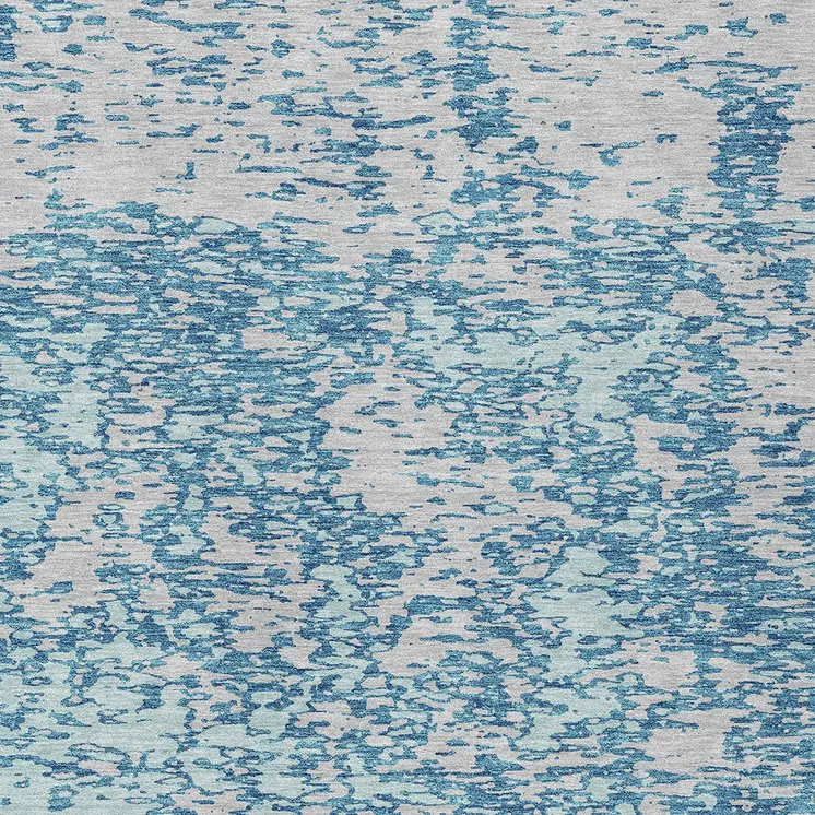 8' X 10' Teal Blue And Ivory Abstract Washable Indoor Outdoor Area Rug