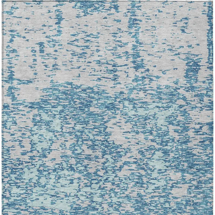 9' X 12' Teal Blue And Ivory Abstract Washable Indoor Outdoor Area Rug