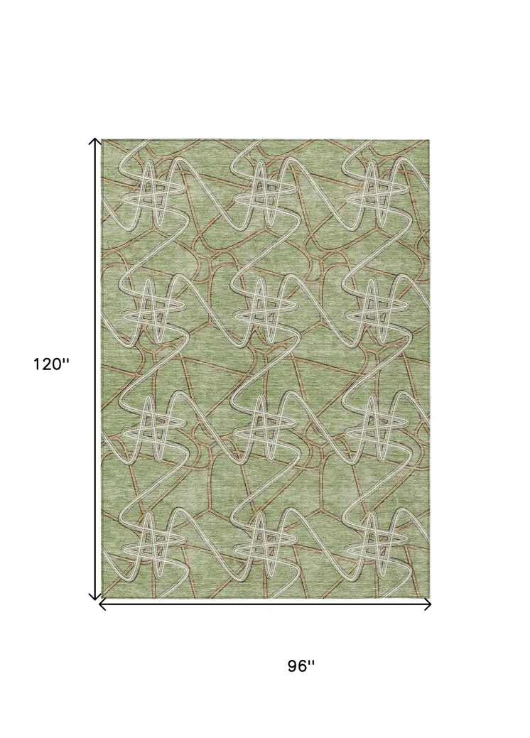 8' X 10' Sage Ivory And Brown Geometric Washable Indoor Outdoor Area Rug