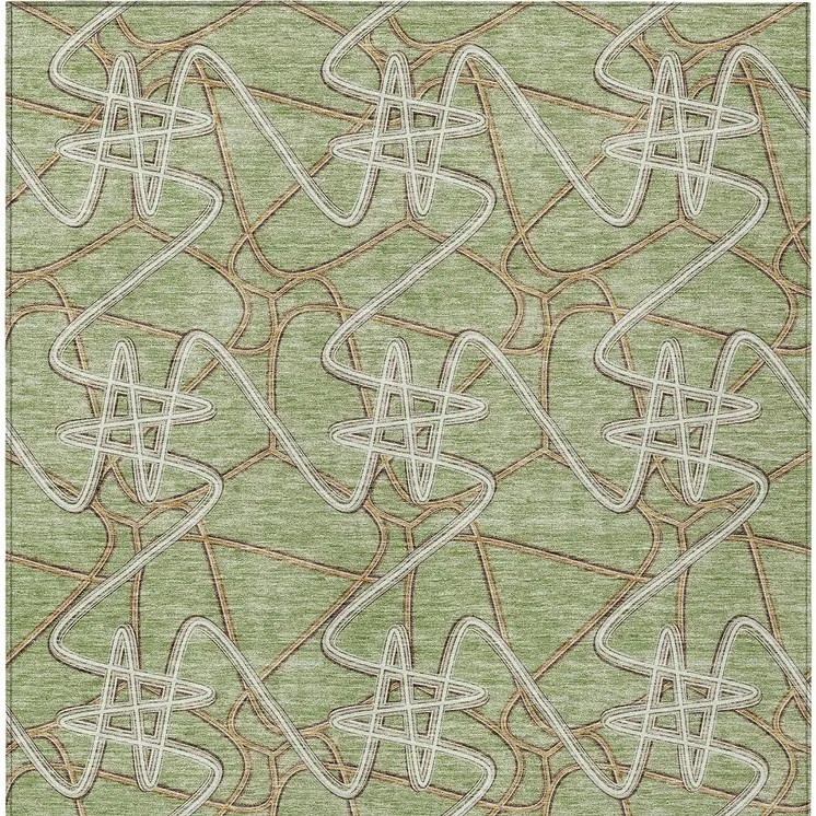 8' X 10' Sage Ivory And Brown Geometric Washable Indoor Outdoor Area Rug