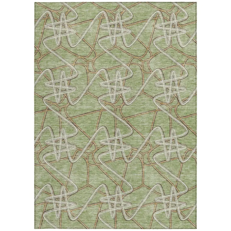 9' X 12' Sage Ivory And Brown Geometric Washable Indoor Outdoor Area Rug