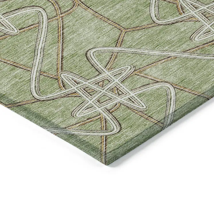 9' X 12' Sage Ivory And Brown Geometric Washable Indoor Outdoor Area Rug
