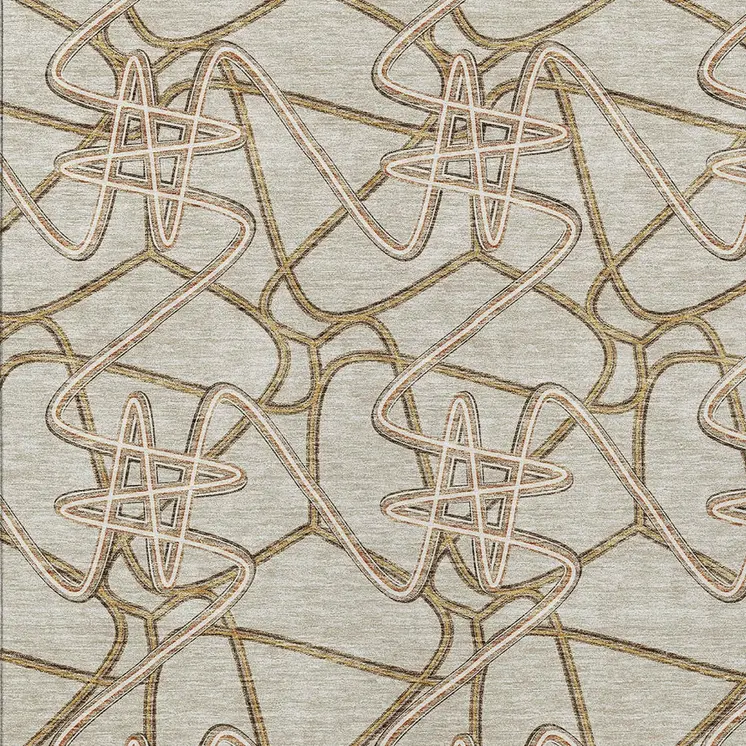 5' X 8' Beige Ivory And Brown Geometric Washable Indoor Outdoor Area Rug