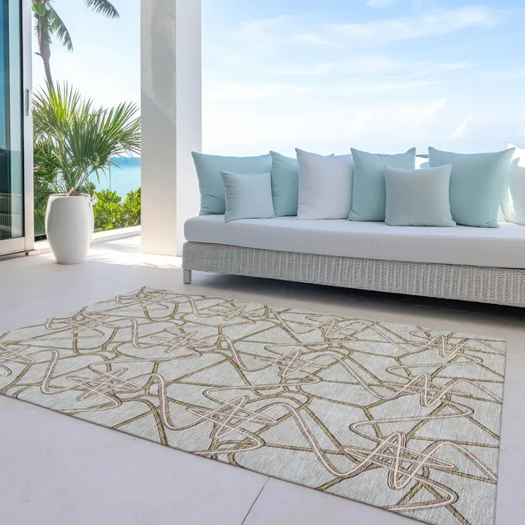 10' X 14' Beige Ivory And Brown Geometric Washable Indoor Outdoor Area Rug