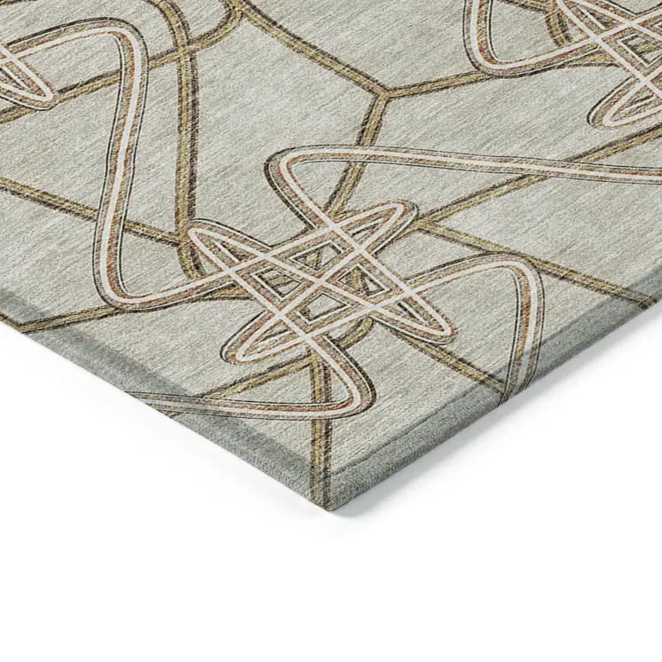10' X 14' Beige Ivory And Brown Geometric Washable Indoor Outdoor Area Rug