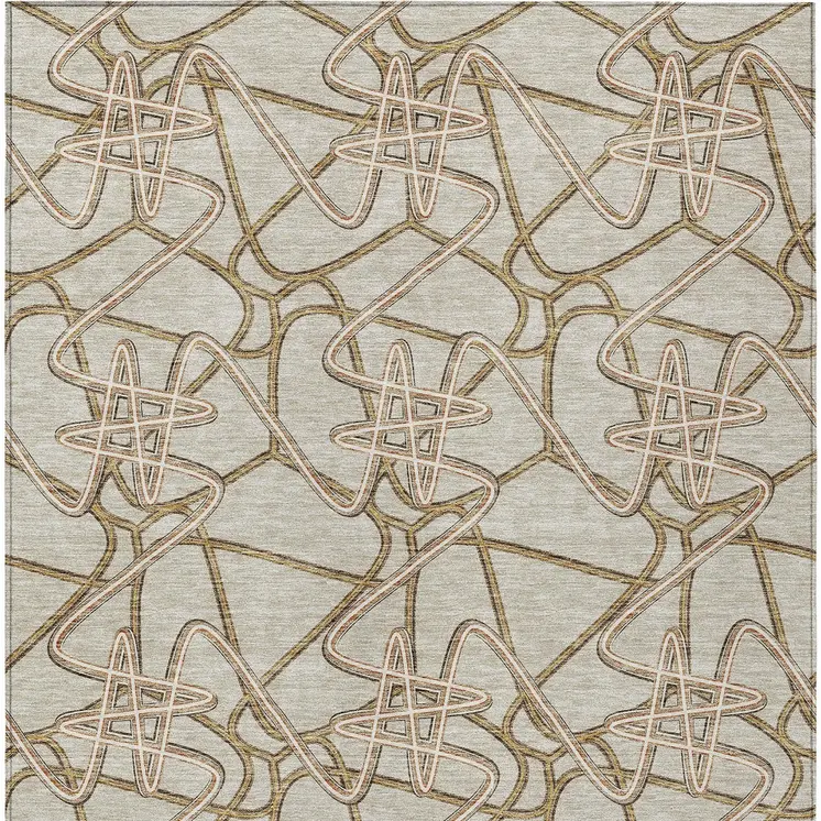 10' X 14' Beige Ivory And Brown Geometric Washable Indoor Outdoor Area Rug