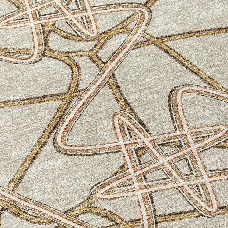 10' X 14' Beige Ivory And Brown Geometric Washable Indoor Outdoor Area Rug
