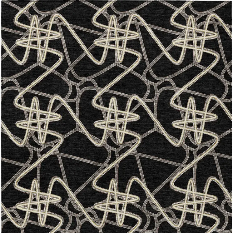 8' X 10' Black Ivory And Brown Geometric Washable Indoor Outdoor Area Rug