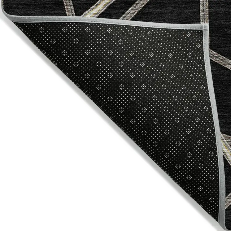 8' X 10' Black Ivory And Brown Geometric Washable Indoor Outdoor Area Rug