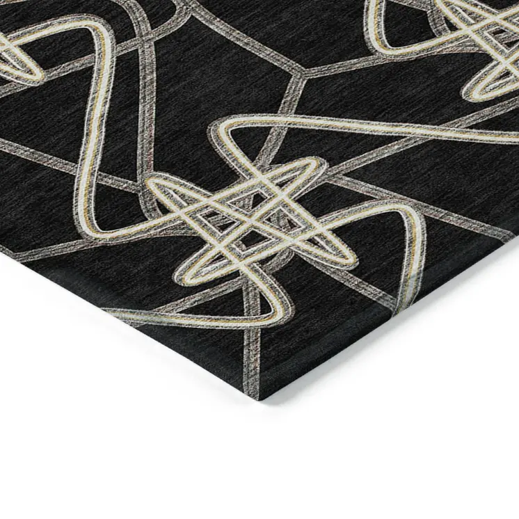 10' X 14' Black Ivory And Brown Geometric Washable Indoor Outdoor Area Rug