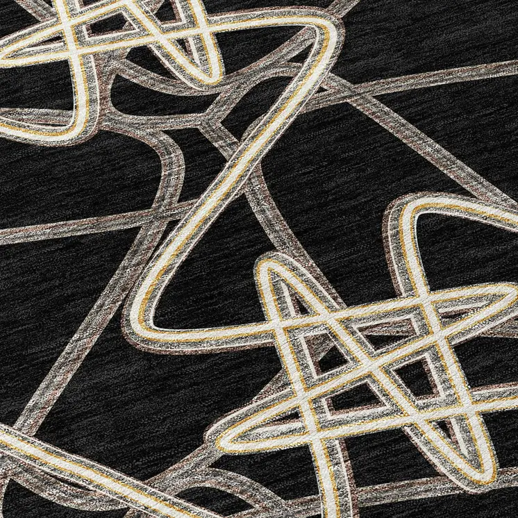 10' X 14' Black Ivory And Brown Geometric Washable Indoor Outdoor Area Rug
