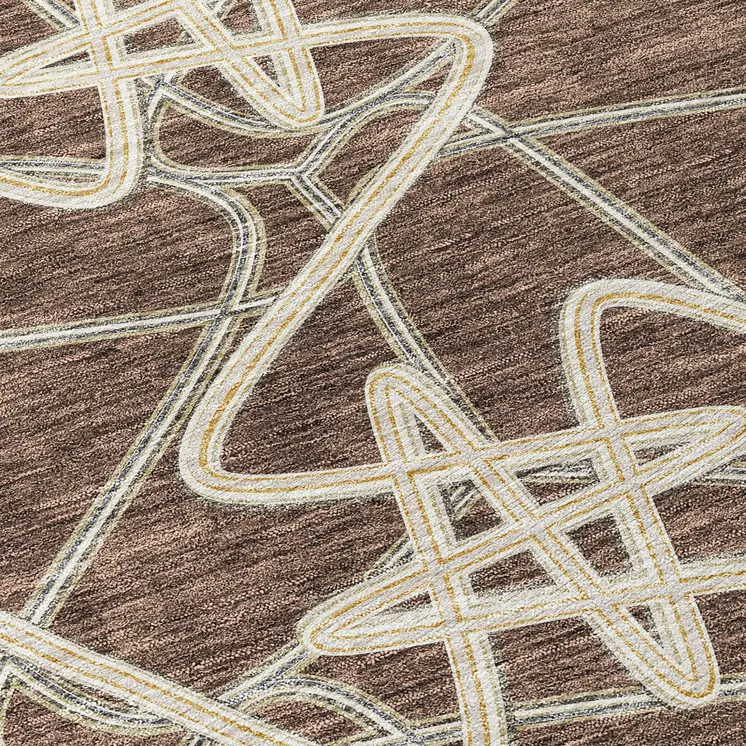 3' X 5' Brown Ivory And Gold Geometric Washable Indoor Outdoor Area Rug