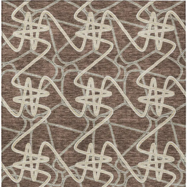 10' X 14' Brown Ivory And Gold Geometric Washable Indoor Outdoor Area Rug