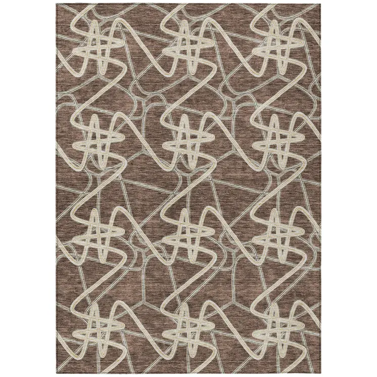10' X 14' Brown Ivory And Gold Geometric Washable Indoor Outdoor Area Rug