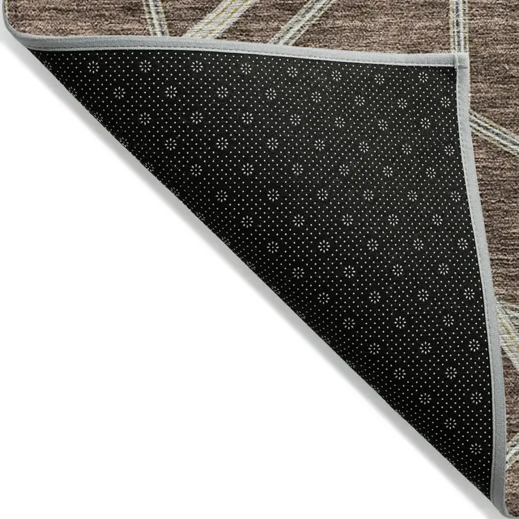 10' X 14' Brown Ivory And Gold Geometric Washable Indoor Outdoor Area Rug