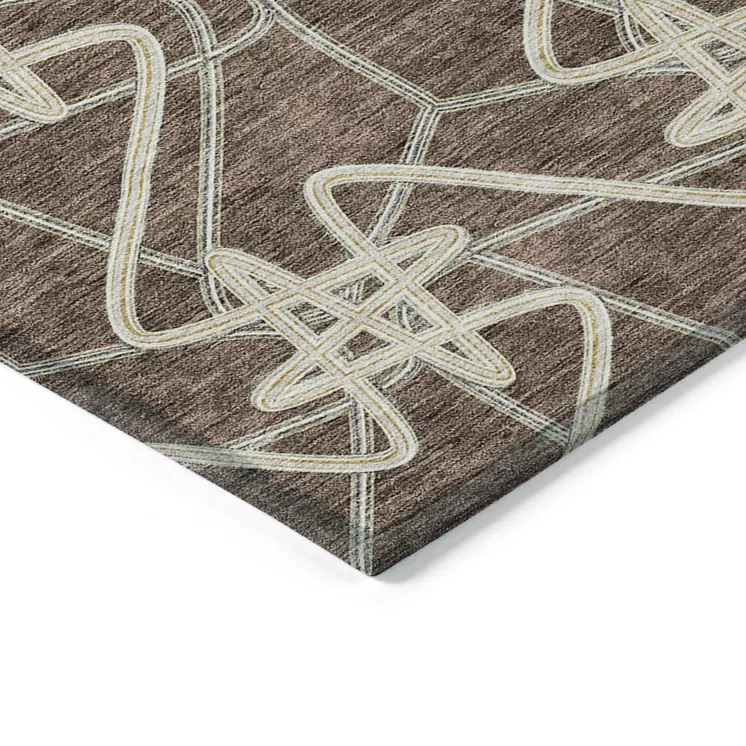 10' X 14' Brown Ivory And Gold Geometric Washable Indoor Outdoor Area Rug