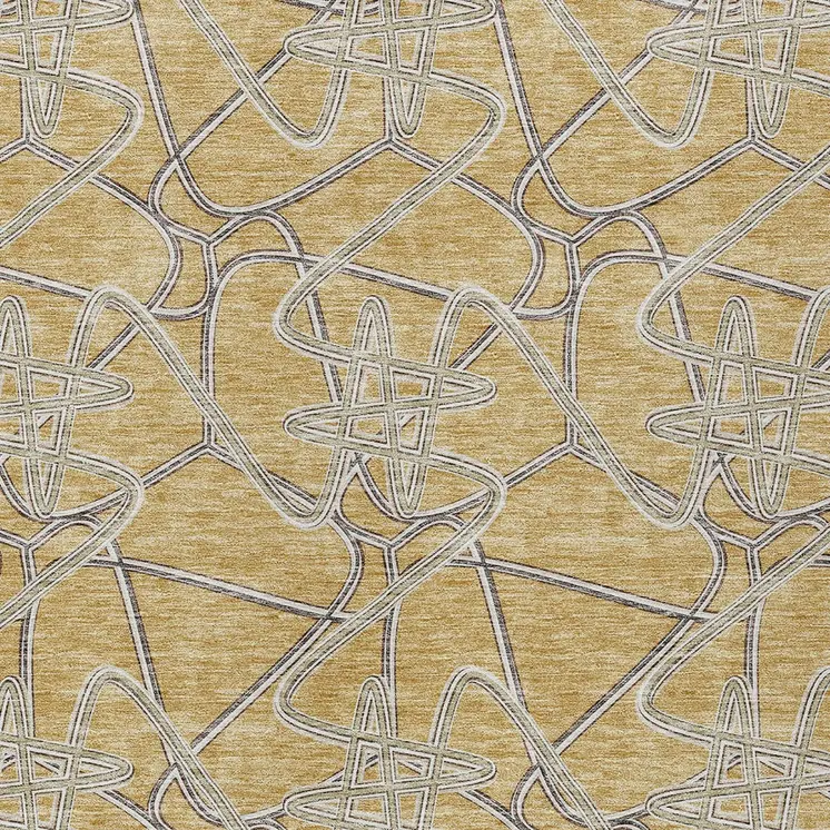 3' X 5' Gold Ivory And Charcoal Geometric Washable Indoor Outdoor Area Rug