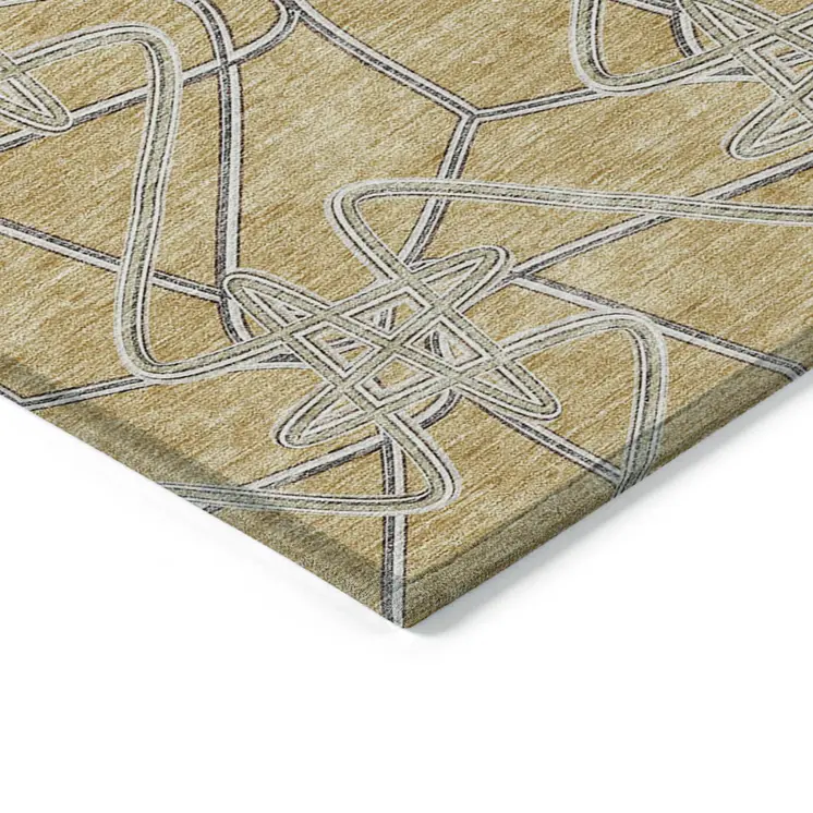 5' X 8' Gold Ivory And Charcoal Geometric Washable Indoor Outdoor Area Rug
