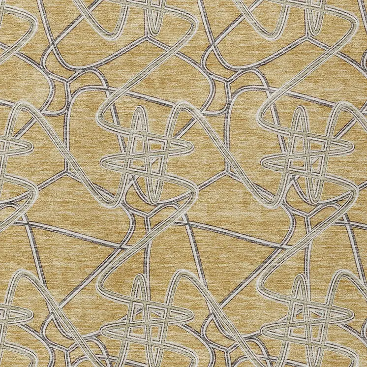 5' X 8' Gold Ivory And Charcoal Geometric Washable Indoor Outdoor Area Rug