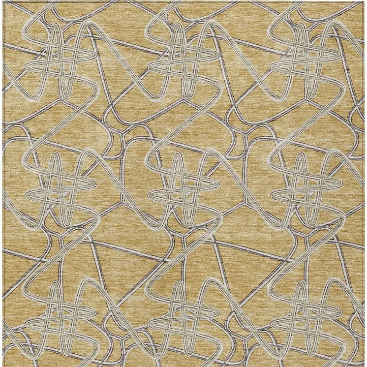 9' X 12' Gold Ivory And Charcoal Geometric Washable Indoor Outdoor Area Rug