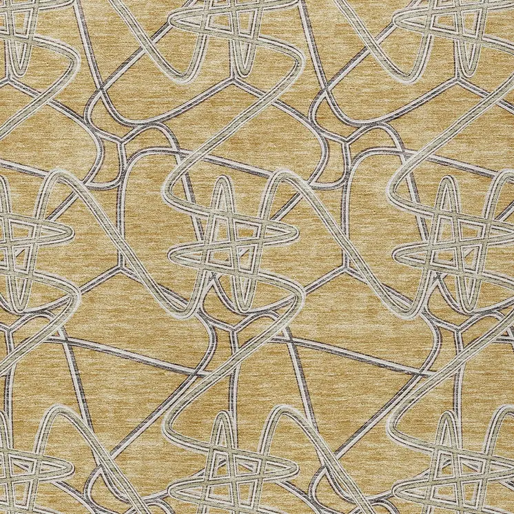 10' X 14' Gold Ivory And Charcoal Geometric Washable Indoor Outdoor Area Rug
