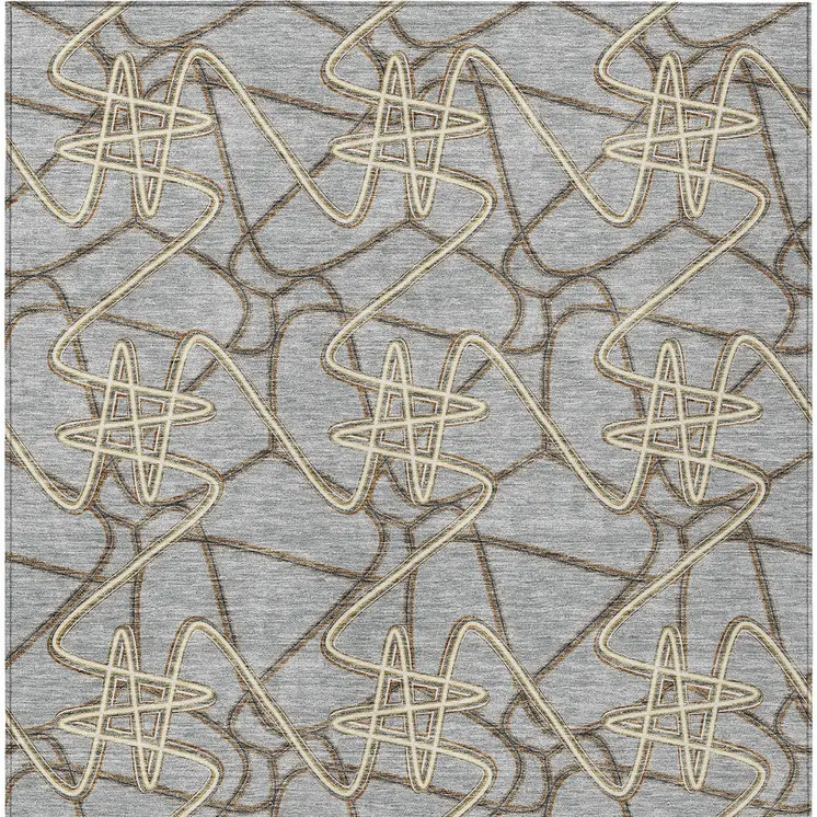 3' X 5' Gray Ivory And Gold Geometric Washable Indoor Outdoor Area Rug