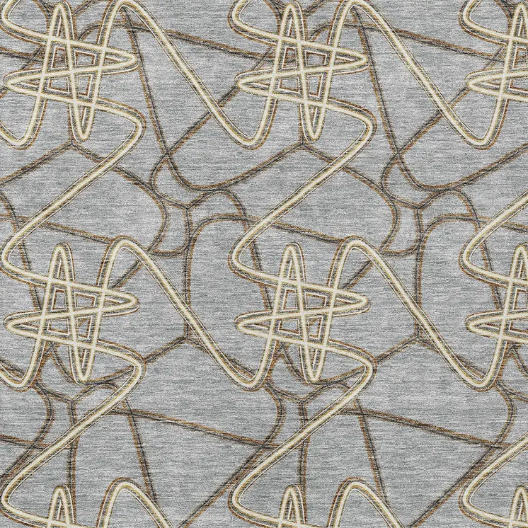3' X 5' Gray Ivory And Gold Geometric Washable Indoor Outdoor Area Rug