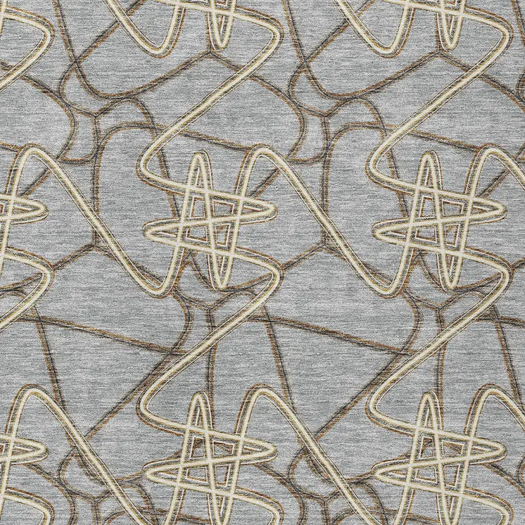 5' X 8' Gray Ivory And Gold Geometric Washable Indoor Outdoor Area Rug