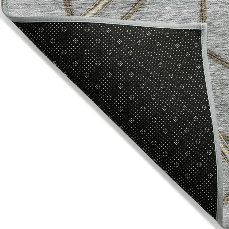 8' X 10' Gray Ivory And Gold Geometric Washable Indoor Outdoor Area Rug