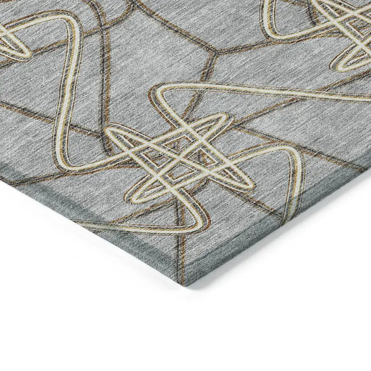 8' X 10' Gray Ivory And Gold Geometric Washable Indoor Outdoor Area Rug