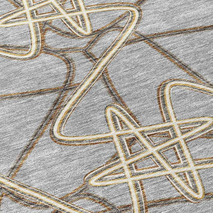 8' X 10' Gray Ivory And Gold Geometric Washable Indoor Outdoor Area Rug