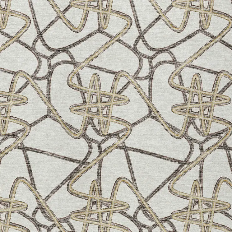 3' X 5' Ivory Charcoal And Gold Geometric Washable Indoor Outdoor Area Rug
