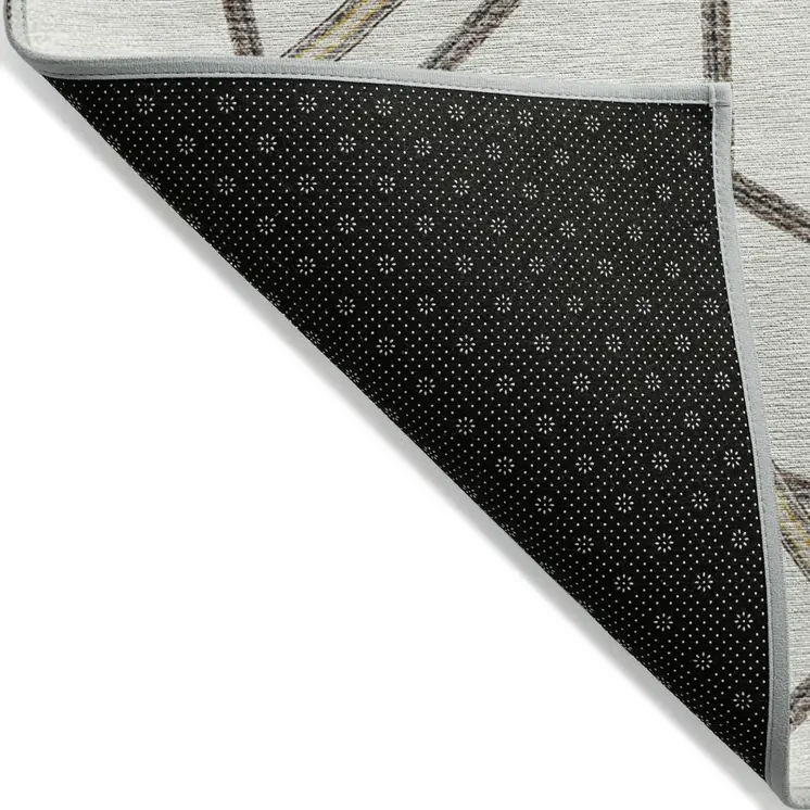 5' X 8' Ivory Charcoal And Gold Geometric Washable Indoor Outdoor Area Rug