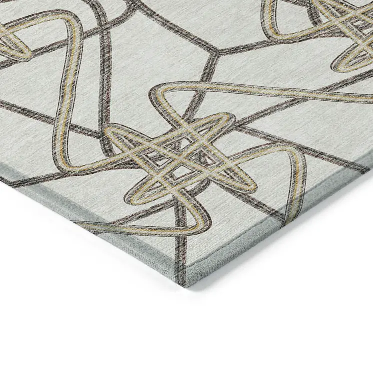 5' X 8' Ivory Charcoal And Gold Geometric Washable Indoor Outdoor Area Rug