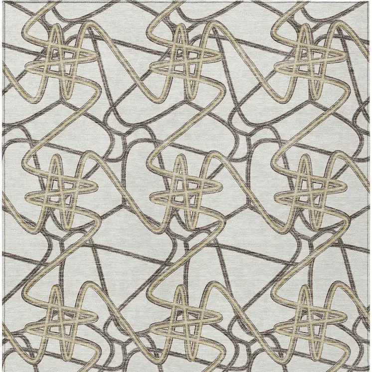 8' X 10' Ivory Charcoal And Gold Geometric Washable Indoor Outdoor Area Rug