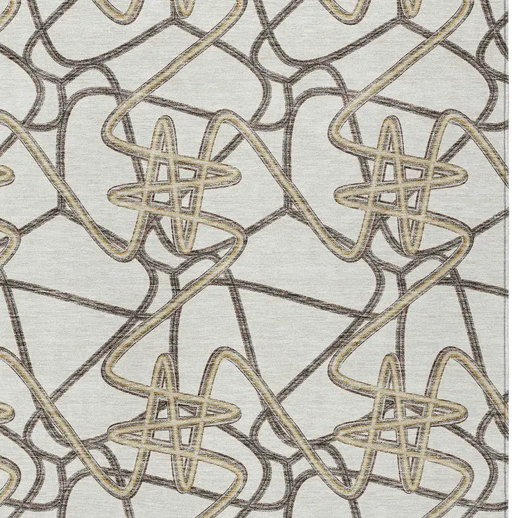 8' X 10' Ivory Charcoal And Gold Geometric Washable Indoor Outdoor Area Rug