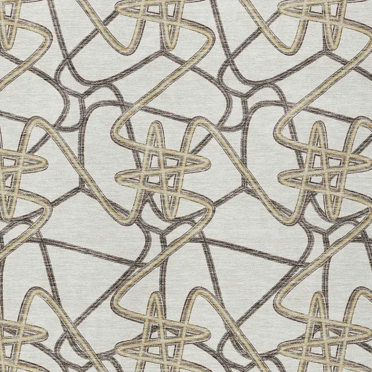 10' X 14' Ivory Charcoal And Gold Geometric Washable Indoor Outdoor Area Rug