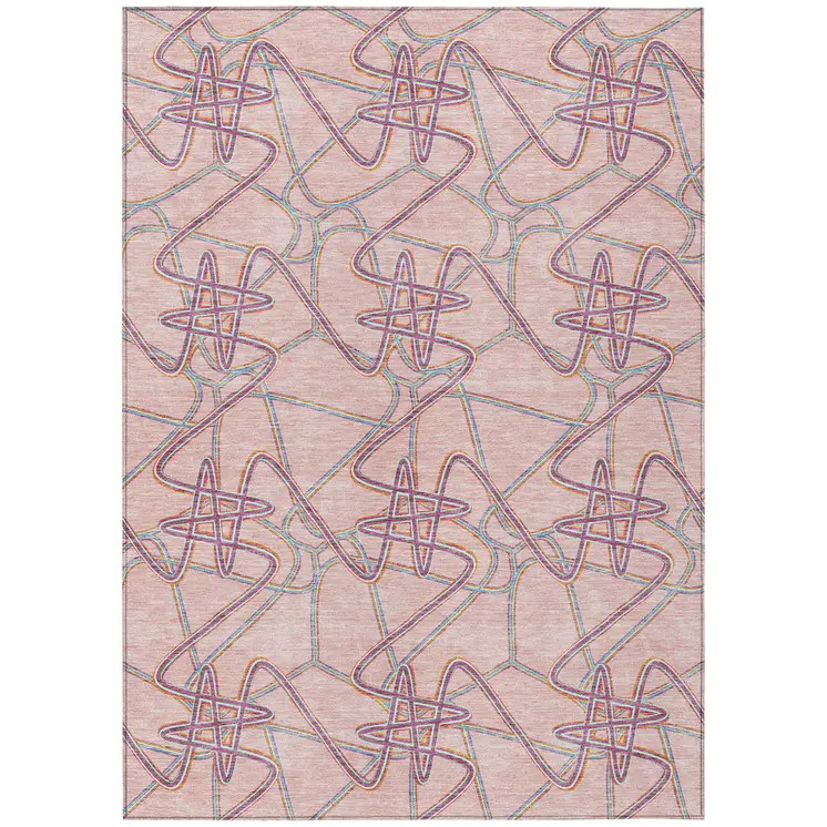 8' X 10' Pink Purple And Sky Blue Geometric Washable Indoor Outdoor Area Rug