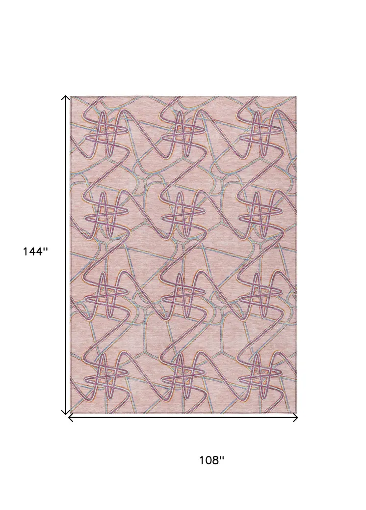 9' X 12' Pink Purple And Sky Blue Geometric Washable Indoor Outdoor Area Rug
